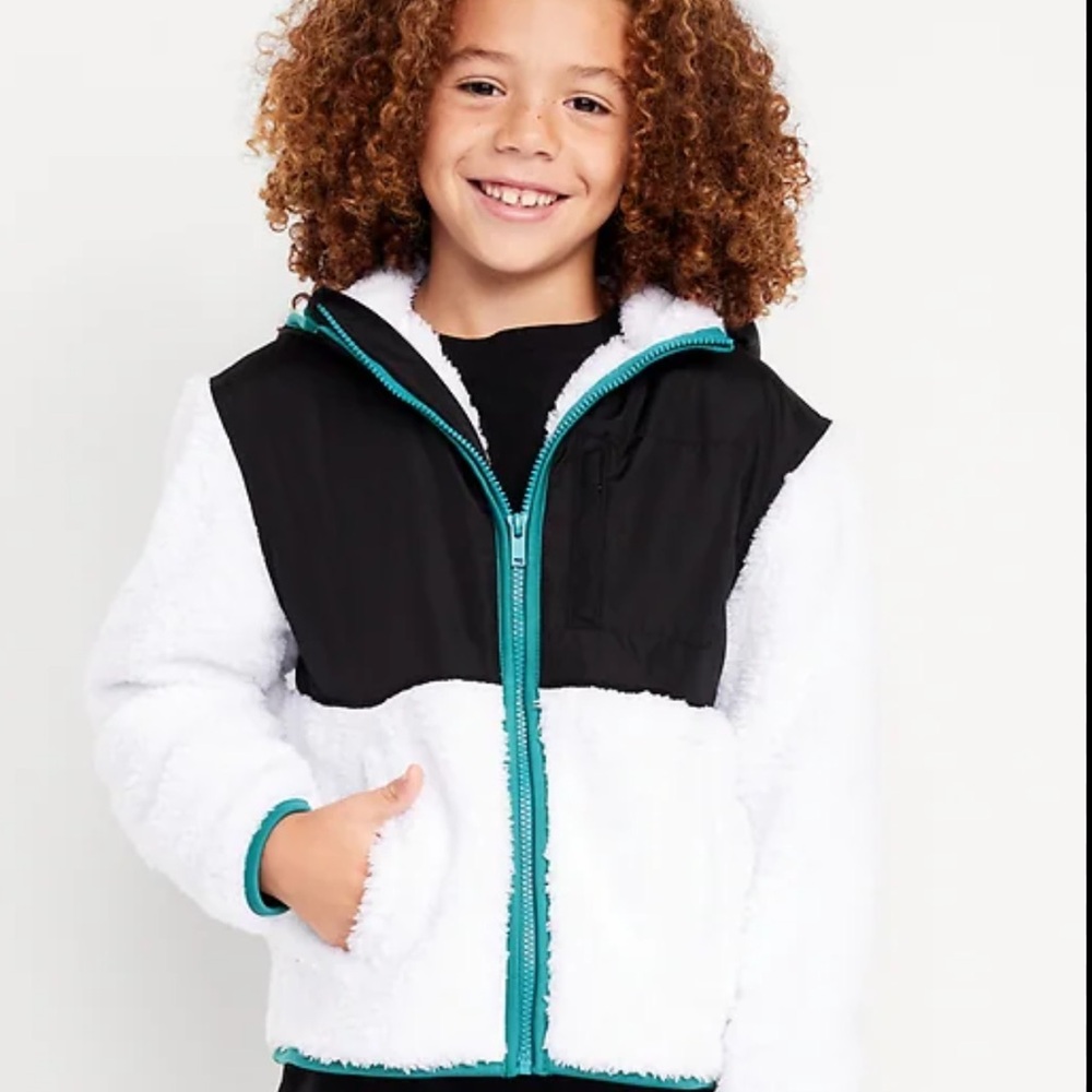 NWT Old Navy Loose Sherpa Pocket Hooded Jacket for Boys Size 10-12 Large